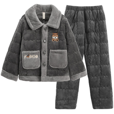 芬腾男童三层加厚珊瑚绒夹棉套装