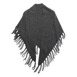 东雍 多功能复古百搭手工捻搓流苏纯色羊绒针织围巾披肩三角巾女