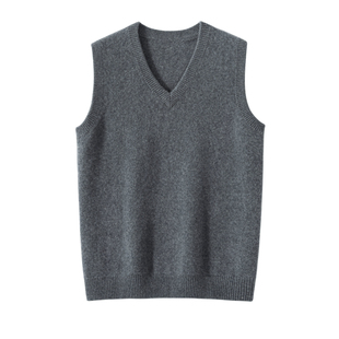 鄂尔多斯市产男士V领纯羊毛衫背心马甲加厚保暖套头毛衣针织坎肩