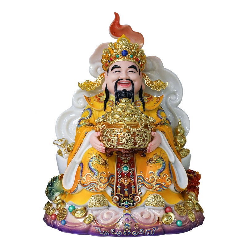 汉白玉彩绘文财神家用供奉摆件