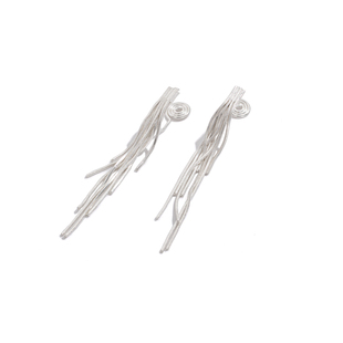 简约现代感银色流苏耳环女细条垂坠感耳饰气质通勤百搭蚊香盘耳夹