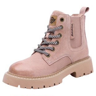 Dickies马丁靴女冬季女鞋厚底百搭休闲工装靴粉色加绒短靴大黄靴