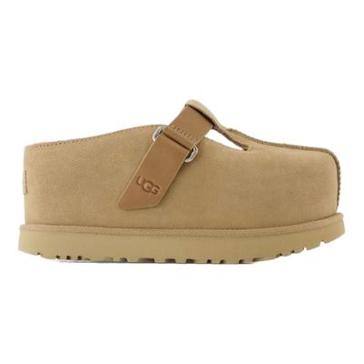 UGG W Goldenstar Hi 女款木底穆勒鞋 皮质 米色