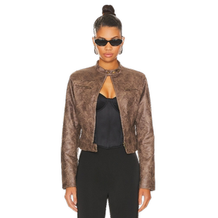 LIONESS 夹克美式复古机车开衫皮衣立领外套REVOLVE