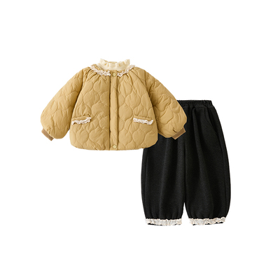 女童套装2025新款保暖时尚加厚棉服卫裤儿童宝宝外穿女孩冬季童装