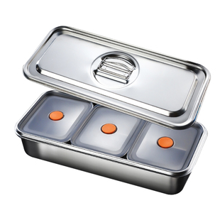 304不锈钢餐盒分格方形纯色饭堂学生两三格便当盒带盖成人饭盒