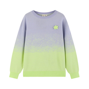 加比瑞童装 春秋季新品 女童休闲拼色套头薄款纯棉毛衣中大童线衫