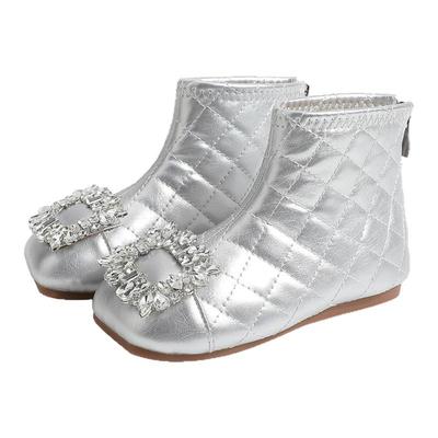 银色小香风女童短靴公主鞋秋冬