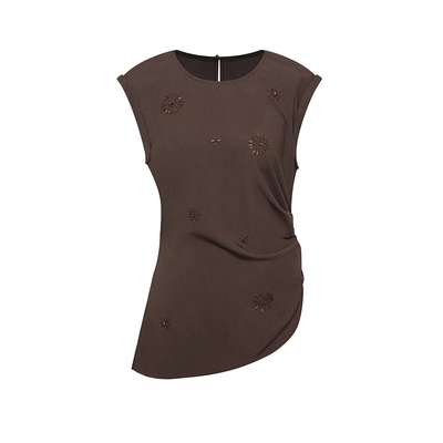 Maison Wester2025秋季新品波西风设计感重工抽腰圆领无袖款上衣