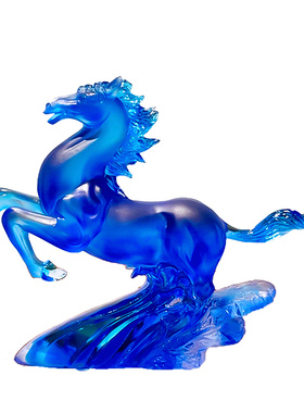 蓝色琉璃骏马摆件客厅装饰品手工制作工艺品家居风水马到成功礼品