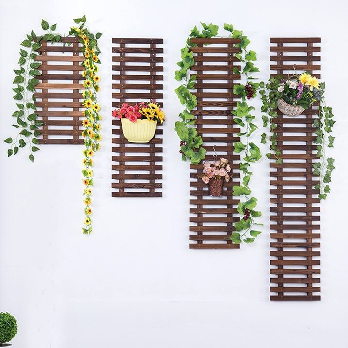 防腐木网格花架碳化木爬栅栏墙上藤架装饰壁挂式架子花架实木阳台