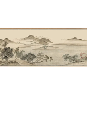 新中式客厅背景墙风水山水挂画