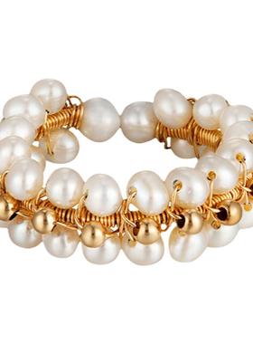 包金绕圈天然嘻哈风情侣珍珠戒指