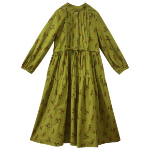 现货【茶歇】春季连衣裙女长袖2025新款纯棉灯笼袖长裙碎花裙减龄