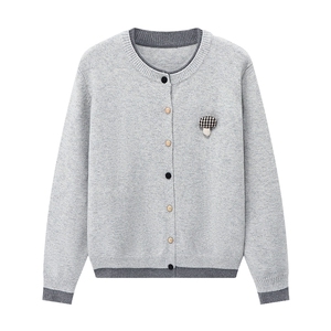 Basic House/百家好撞色假两件开衫外套秋冬新款圆领短款毛衣2025