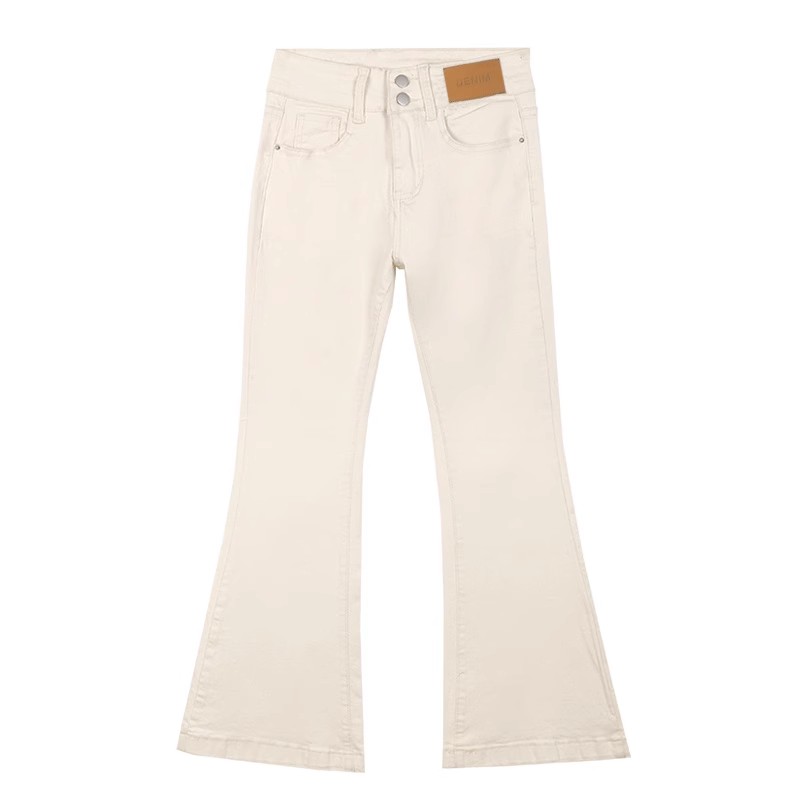 米白色微喇牛仔裤女2025新款爆款春秋高腰显瘦修身夏季双扣喇叭裤