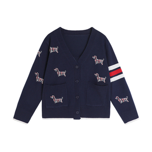 布丁哈鲁春装女童洋气2026春秋新款儿童百搭休闲针织开衫V领毛衣