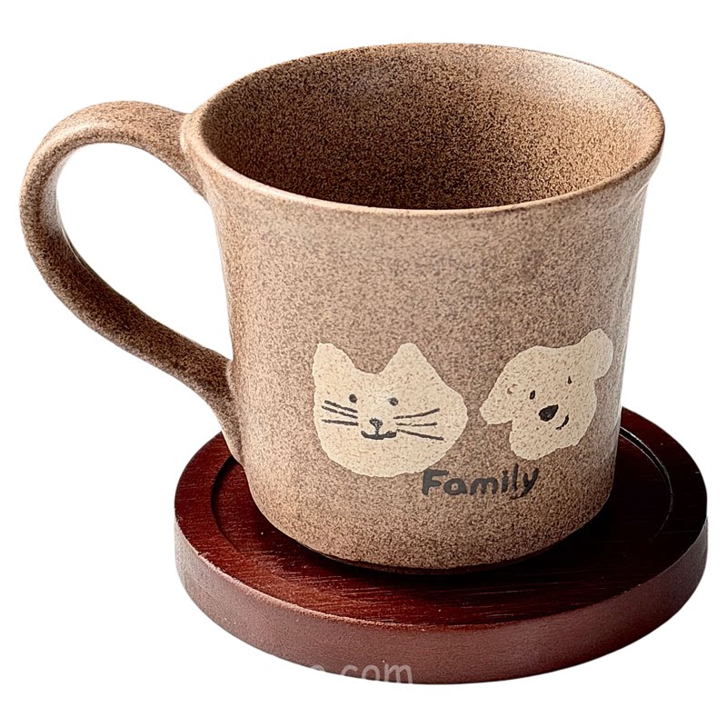 复古手绘栗咖小猫小狗粗陶马克杯