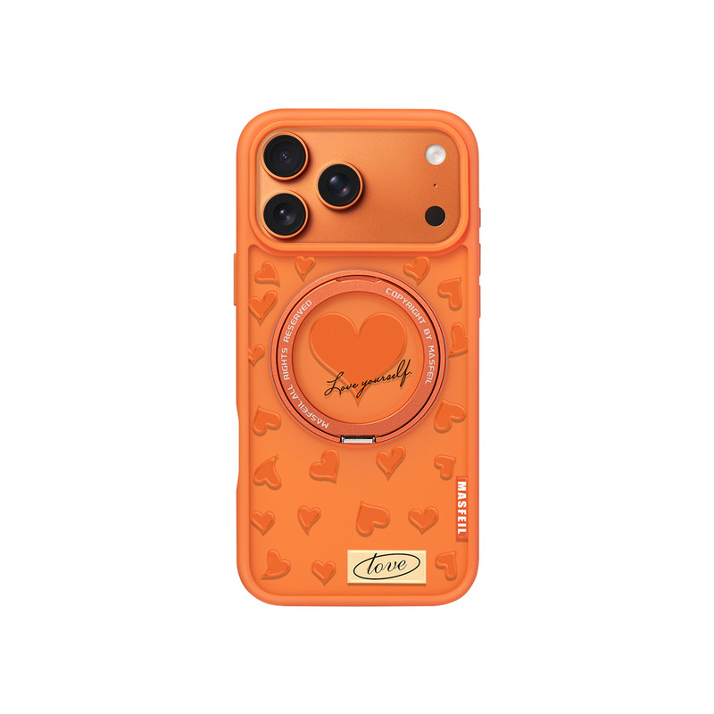 ZHIZHE×橙色爱心适用苹果17promax手机壳iPhone17pro新款带支架ip17全包Fo5磁吸支点网红女高级感保护套