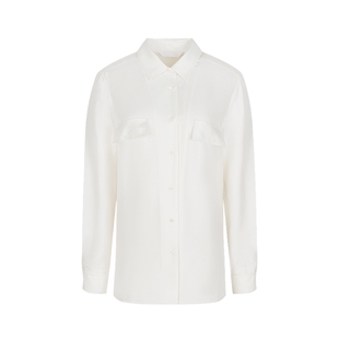 LESS春季轻工装衬衫女通勤休闲纯色桑蚕真丝白衬衫女2P3212630