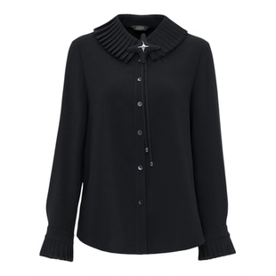 莱芙艾迪儿法式气质甜美花边领衬衫女初秋时尚优雅简约长袖上衣