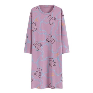 春秋冬季学生甜美睡裙女长款过膝长袖睡衣连衣裙日系家居服印花