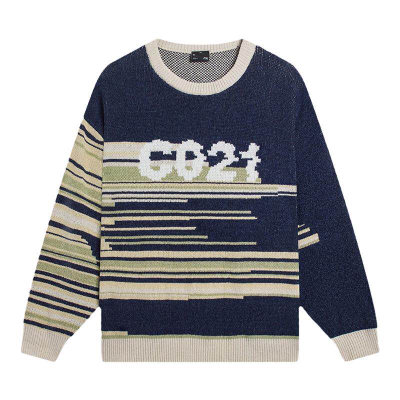 李宁正品新款男女运动休闲时尚潮流圆领套头毛衣线衫AMBS183-2-3