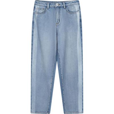 【播奥莱】播夏新款商场同款深浅牛仔色拼接后腰logo贴标牛仔裤