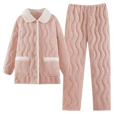 睡衣女士冬季珊瑚绒夹棉家居服
