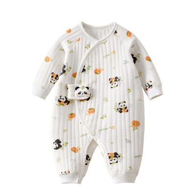 新生婴儿衣服满月宝宝夹棉连体衣a类纯棉百天小月龄幼儿睡衣冬装