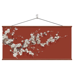 新中式书房茶室背景墙装饰画红色寓意梅花挂画客厅卧室床头画壁画