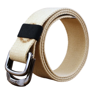 皮带拼色条纹双环扣加长帆布腰带