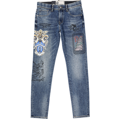 唠叨牛仔拉链长裤秋冬季刺绣