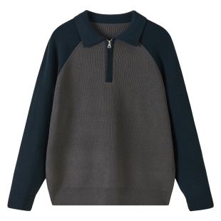 马切达冬季撞色半拉链男款针织衫翻领通勤内搭毛衣情侣百搭长袖潮