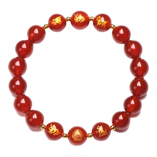 2026马年本命年三合手链女红玛瑙六合手串黑曜石转运珠佛珠手串男