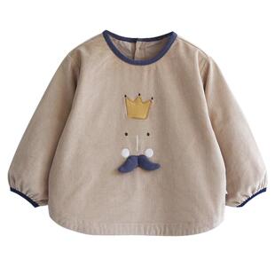 宝宝罩衣纯棉加厚灯芯绒防水防脏护衣小孩吃饭反穿衣儿童围裙围兜