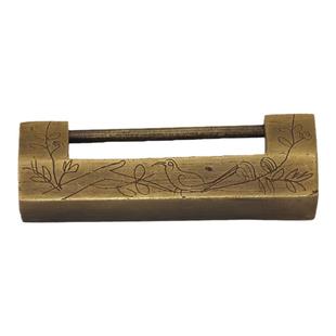 包邮铜锁中式仿古锁复古刻花纯铜古代横插销锁横开挂锁老式小锁头