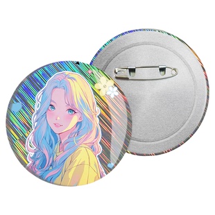 沉墨吧唧定制来图自印75毫米圆形双闪徽章金银镭射闪底谷子打印