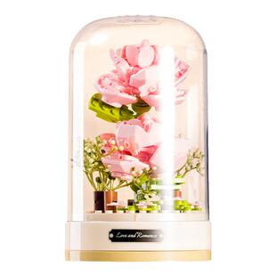 JAKI佳奇积木玫瑰永生花花束音乐盒生日礼物八音盒摆件高级感仿真