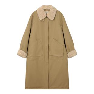 solighter 法式巴恩风翻领风衣式棉服女秋冬新款长款派克服外套