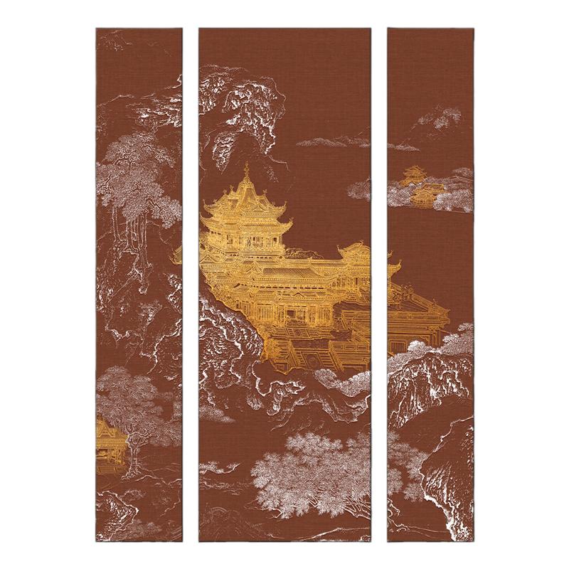 别墅新中式客厅装饰画浮雕背景