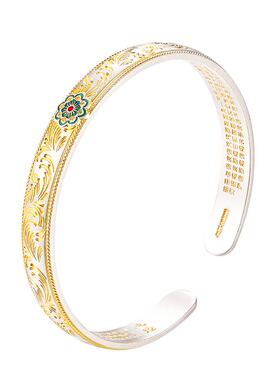 足银999珐琅描金宝相花手镯