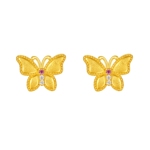 周六福黄金耳饰女鎏金幻蝶蝴蝶5G足金红宝石耳钉黄金镶嵌新年礼物