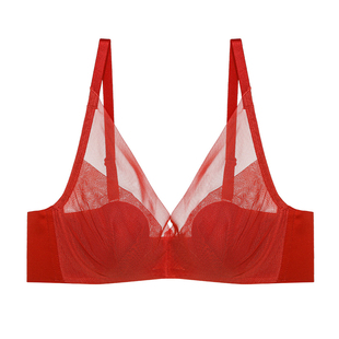 爱慕内衣官方正品牌正品红色结婚新娘超薄大胸显小全罩杯文胸胸罩