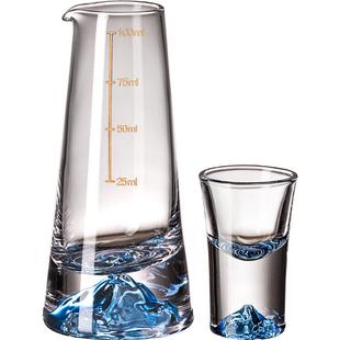 蓝山白酒杯高级感套装小一口杯家用分酒器酒具玻璃品酒杯子中国风