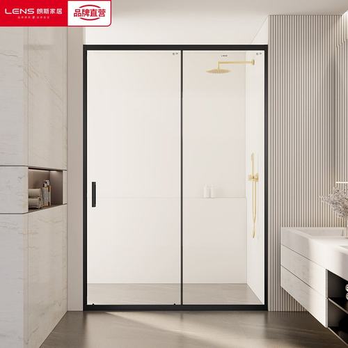 朗斯淋浴房隔断一字型卫生间洗澡干湿分离玻璃平移门极窄边框典雅