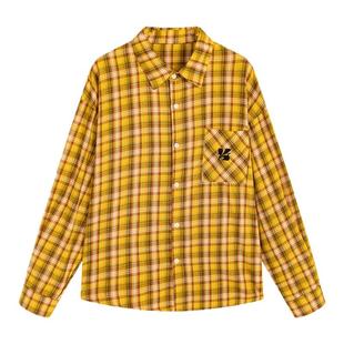 King Prince美式多巴胺黄色格子衬衫男女情侣款开衫上衣外套衬衣