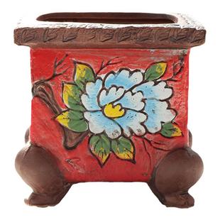 方形多肉花盆屁屁群生生石花粗陶透气韩式手绘复古创意带脚花盆