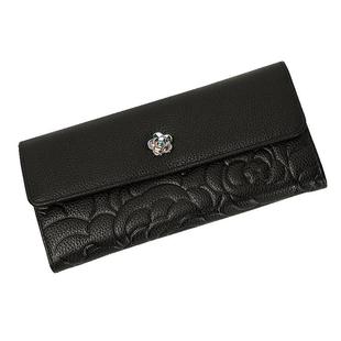 山茶花真皮长款手拿钱包女2026新款软牛皮大容量钱夹放手机手抓包