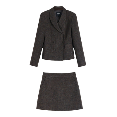 pusumede 柏林物语 小格纹毛呢西装外套女高腰半身裙短裙通勤套装